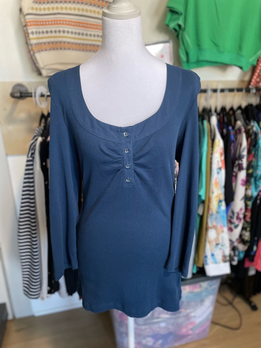 Charlotte Tarantola Navy Scoop Neck Long Sleeve Henley